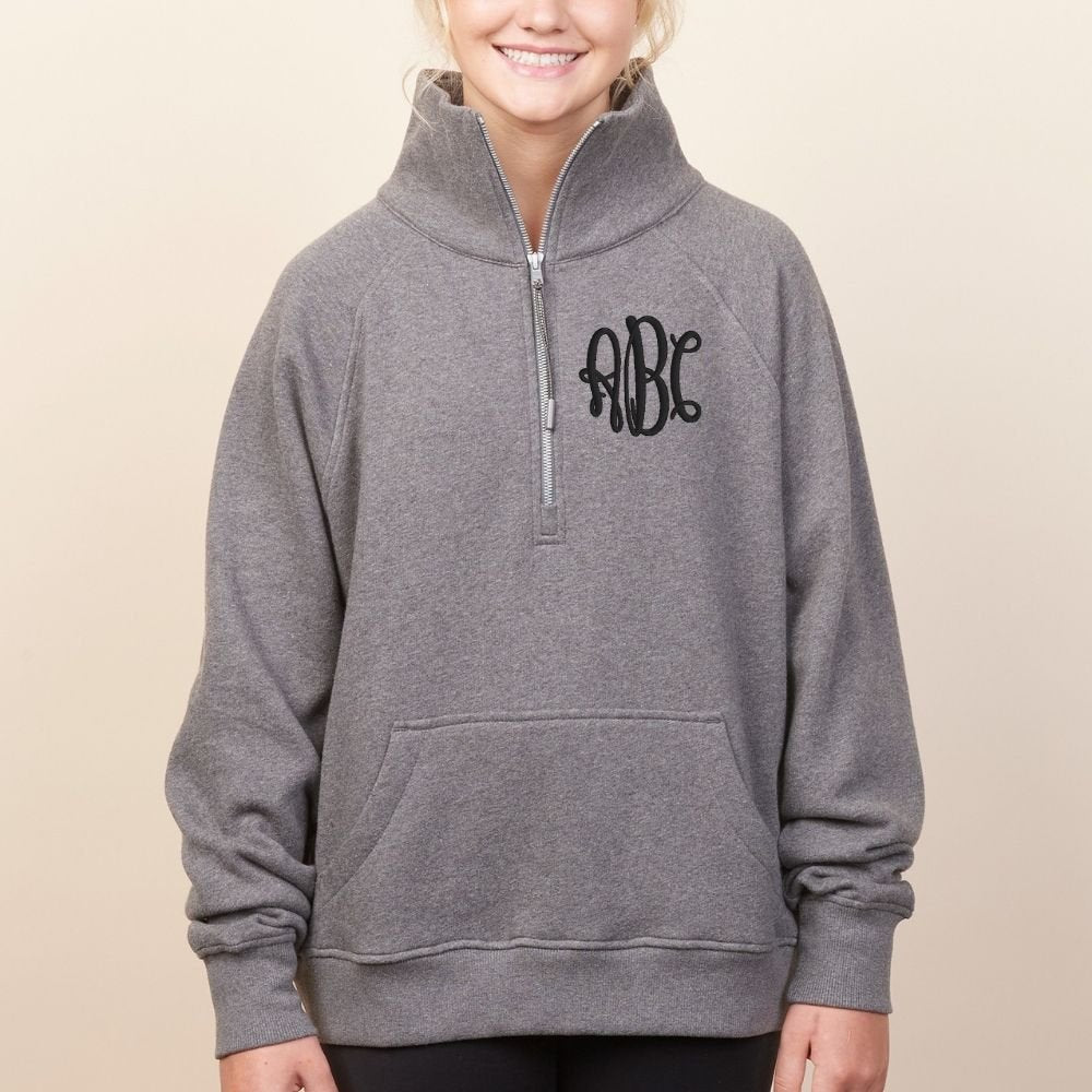 Monogrammed Pocket Quarter Zip Sweatshirt - United Monograms