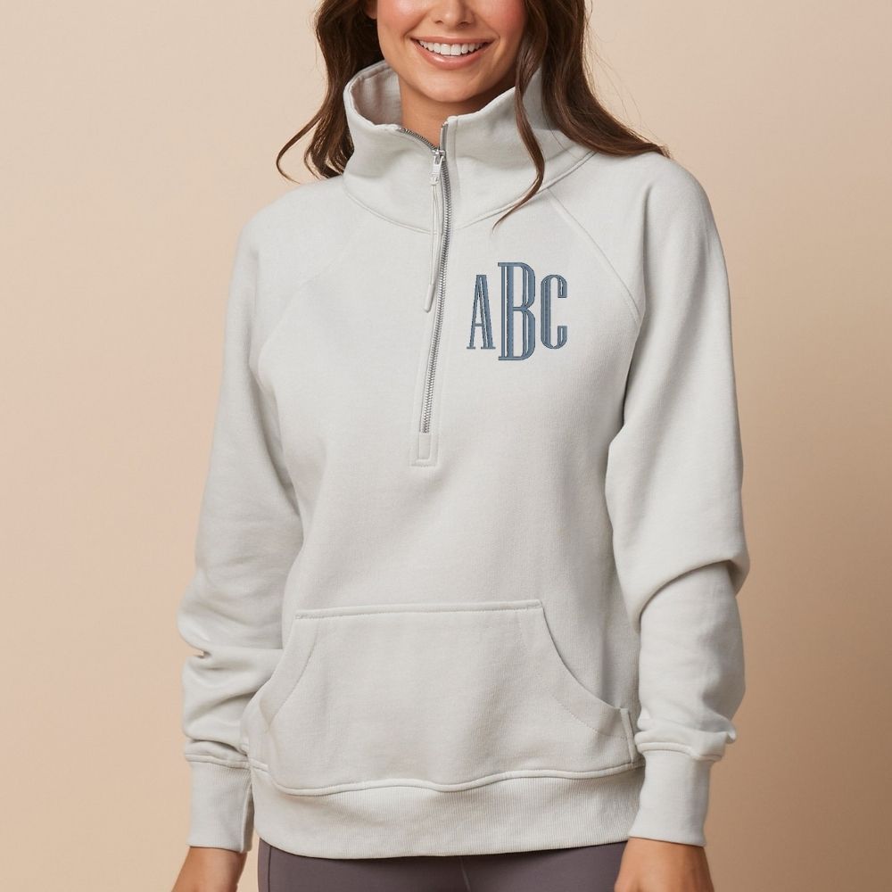 Monogrammed Pocket Quarter Zip Sweatshirt - United Monograms