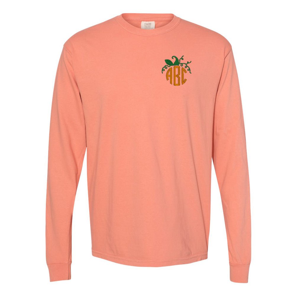 Monogrammed Pumpkin Comfort Colors Long Sleeve T-Shirt - United Monograms