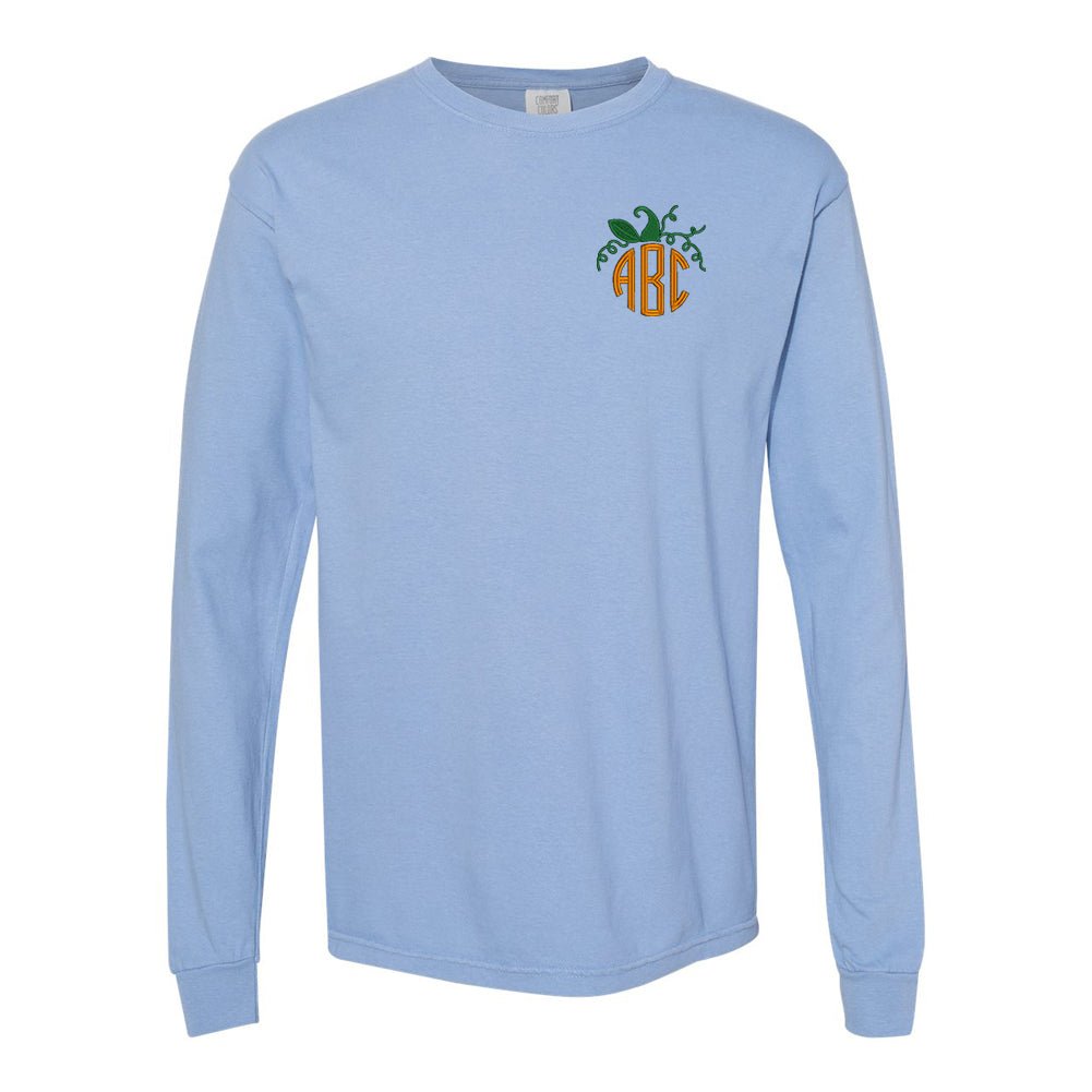 Monogrammed Pumpkin Comfort Colors Long Sleeve T-Shirt - United Monograms