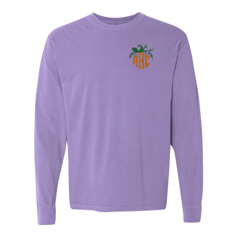 Monogrammed Pumpkin Comfort Colors Long Sleeve T-Shirt - United Monograms