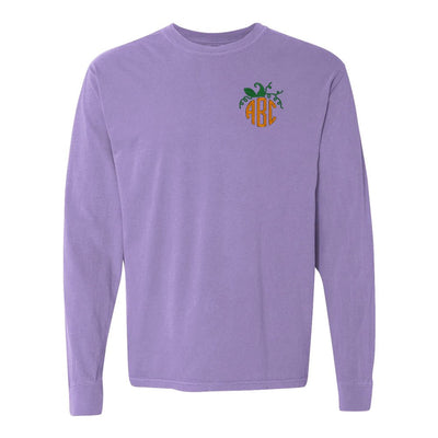Monogrammed Pumpkin Comfort Colors Long Sleeve T-Shirt - United Monograms
