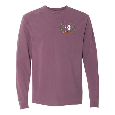 Monogrammed Pumpkin Leaves Comfort Colors Long Sleeve T-Shirt - United Monograms