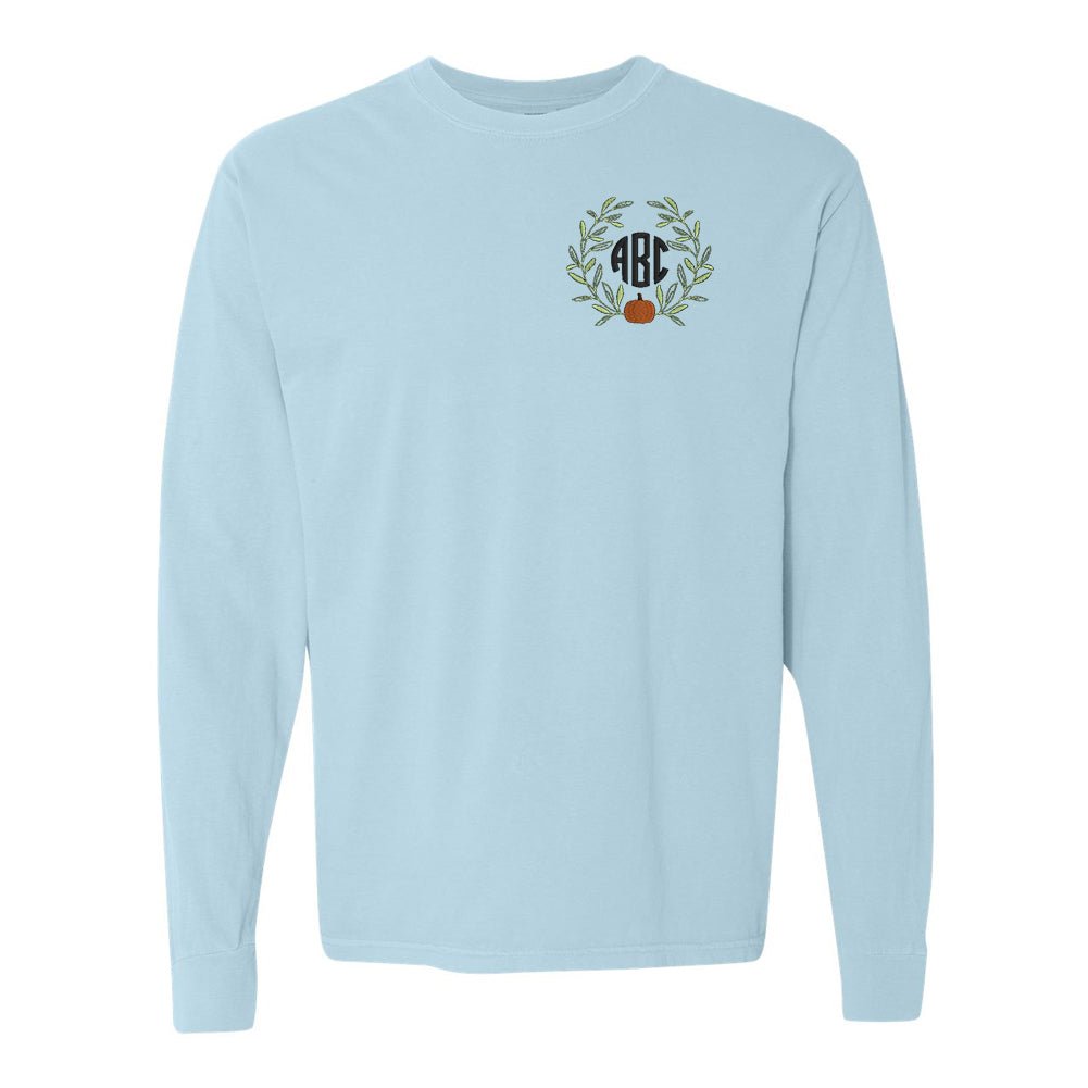 Monogrammed Pumpkin Leaves Comfort Colors Long Sleeve T-Shirt - United Monograms
