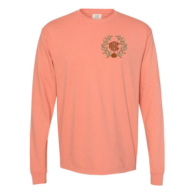 Monogrammed Pumpkin Leaves Comfort Colors Long Sleeve T-Shirt - United Monograms