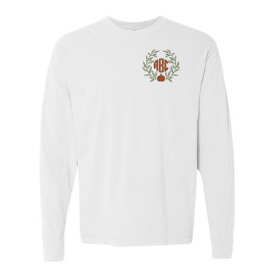 Monogrammed Pumpkin Leaves Comfort Colors Long Sleeve T-Shirt - United Monograms