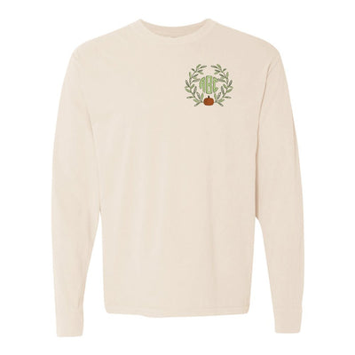 Monogrammed Pumpkin Leaves Comfort Colors Long Sleeve T-Shirt - United Monograms