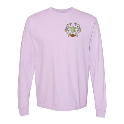 Monogrammed Pumpkin Leaves Comfort Colors Long Sleeve T-Shirt - United Monograms