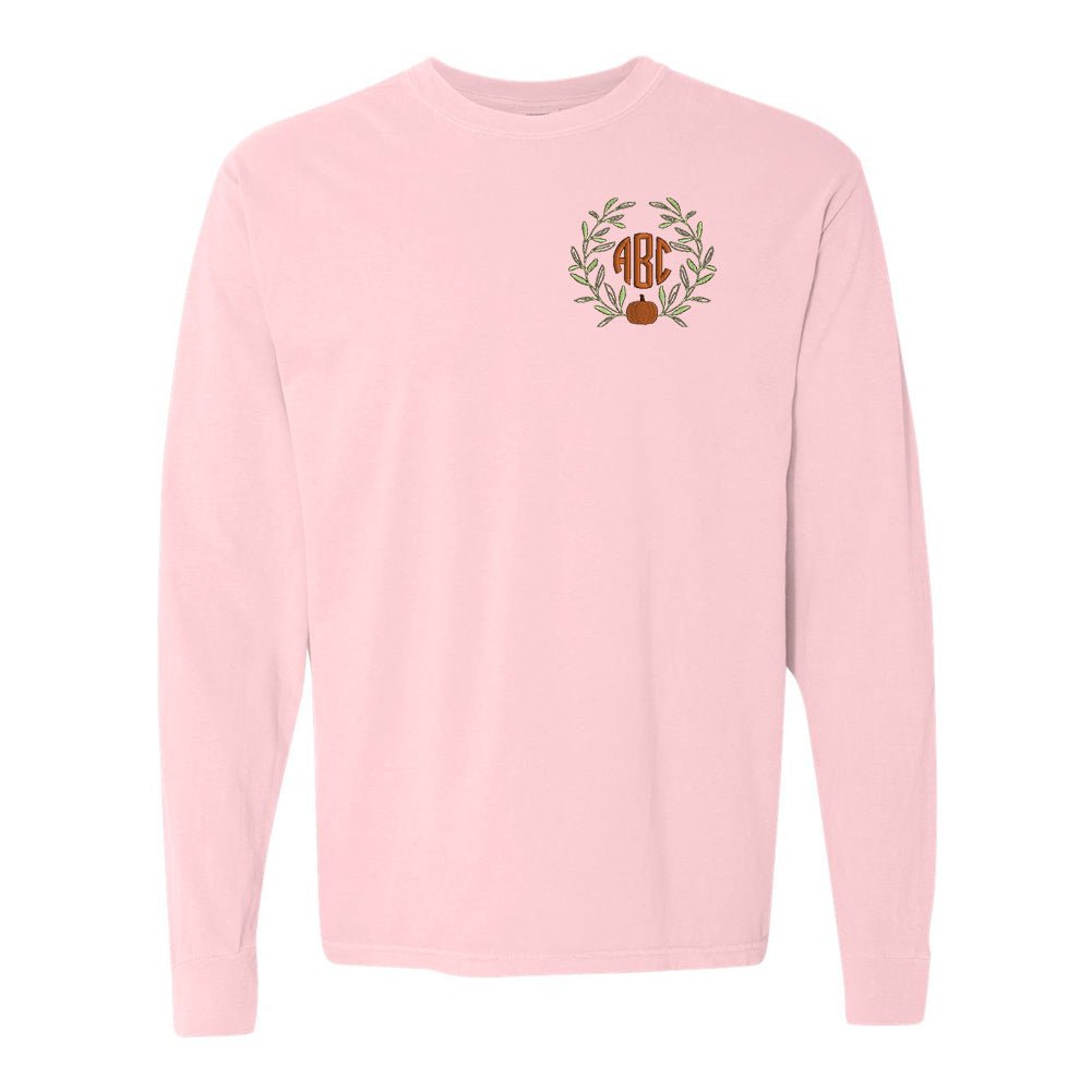 Monogrammed Pumpkin Leaves Comfort Colors Long Sleeve T-Shirt - United Monograms