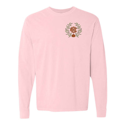 Monogrammed Pumpkin Leaves Comfort Colors Long Sleeve T-Shirt - United Monograms