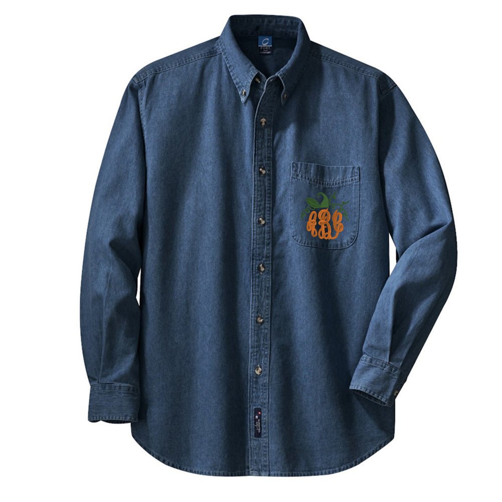 Monogrammed Pumpkin Oversized Denim Shirt - United Monograms