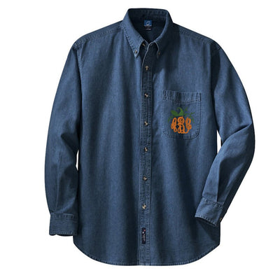 Monogrammed Pumpkin Oversized Denim Shirt - United Monograms