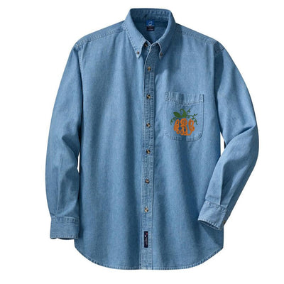 Monogrammed Pumpkin Oversized Denim Shirt - United Monograms