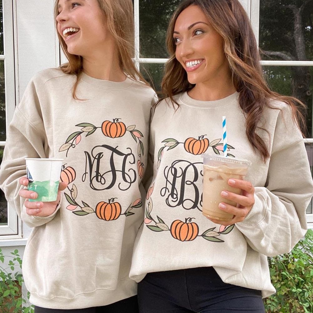 Monogrammed 'Pumpkin Wreath' Crewneck Sweatshirt - United Monograms