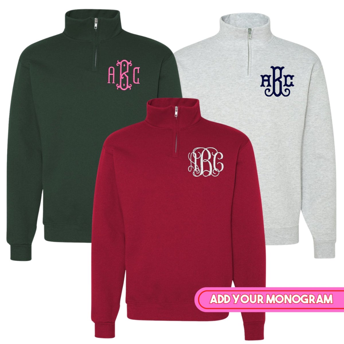 Monogrammed Quarter Zip Sweatshirt - United Monograms