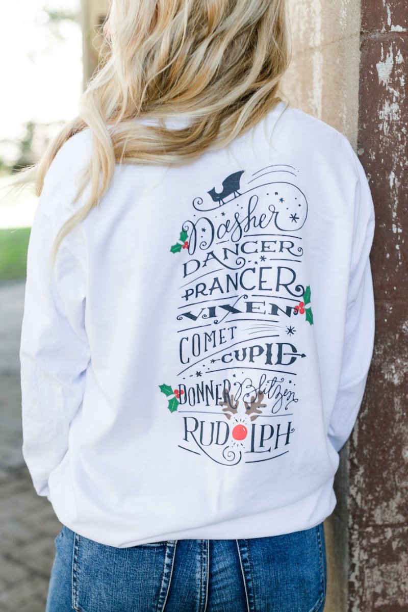 Monogrammed 'Reindeer Names' Front & Back Long Sleeve T-Shirt - United Monograms