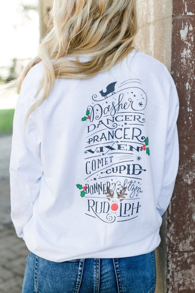 Monogrammed 'Reindeer Names' Front & Back Long Sleeve T-Shirt - United Monograms