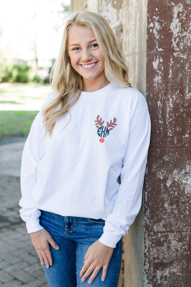 Monogrammed 'Reindeer Names' Front & Back Long Sleeve T-Shirt - United Monograms