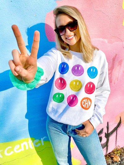 Monogrammed 'Retro Smileys' Crewneck Sweatshirt - United Monograms