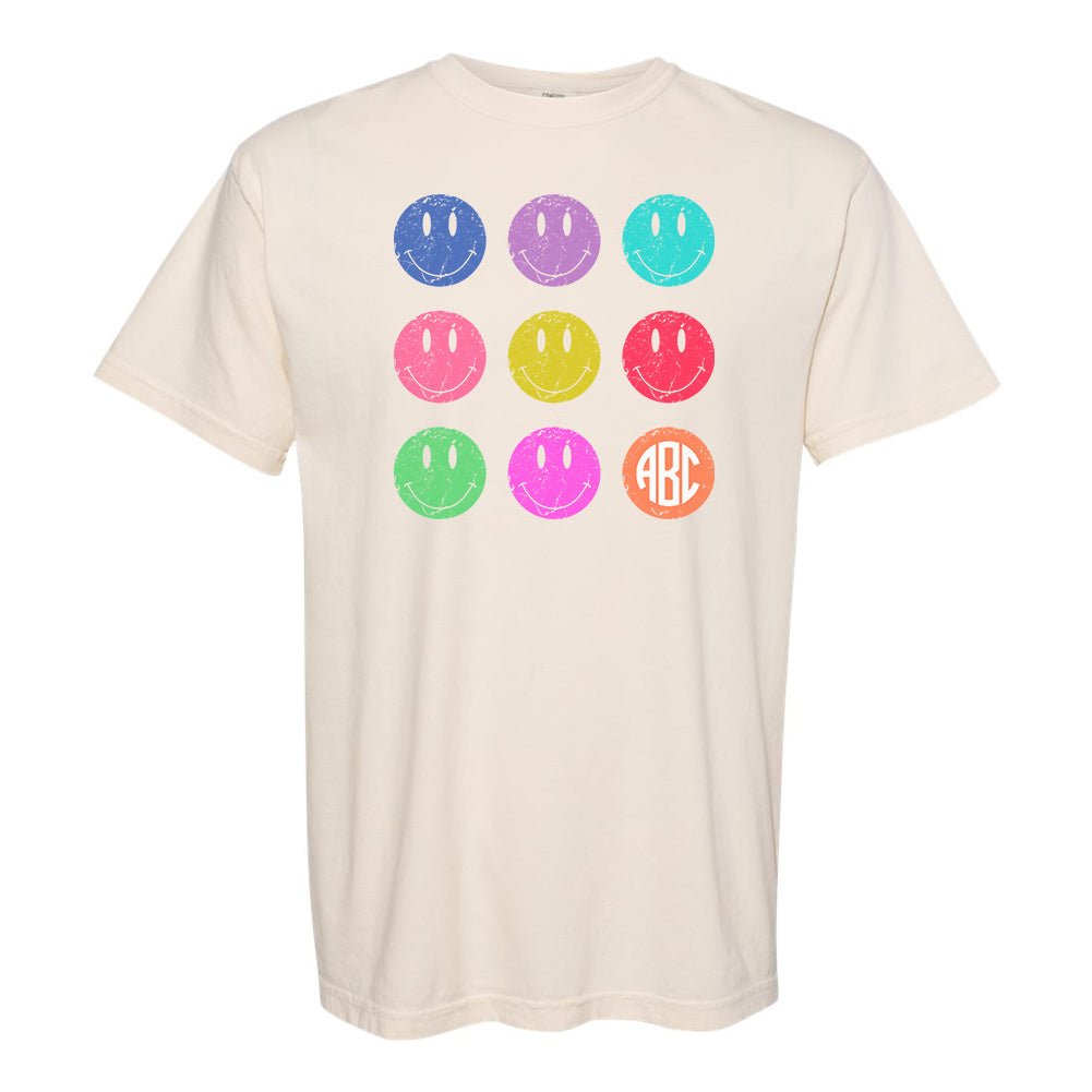 Monogrammed 'Retro Smileys' T-Shirt - United Monograms