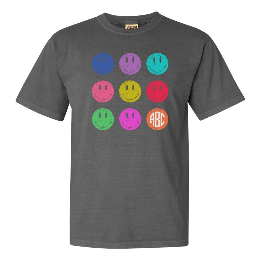 Monogrammed 'Retro Smileys' T-Shirt - United Monograms