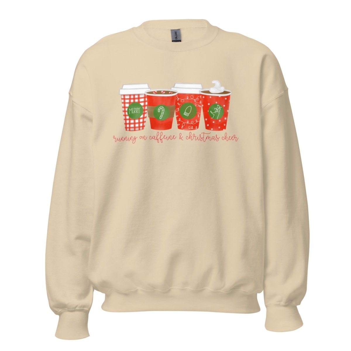 Monogrammed 'Running On Caffeine & Christmas Cheer' Crewneck Sweatshirt - United Monograms