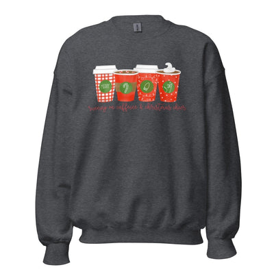 Monogrammed 'Running On Caffeine & Christmas Cheer' Crewneck Sweatshirt - United Monograms