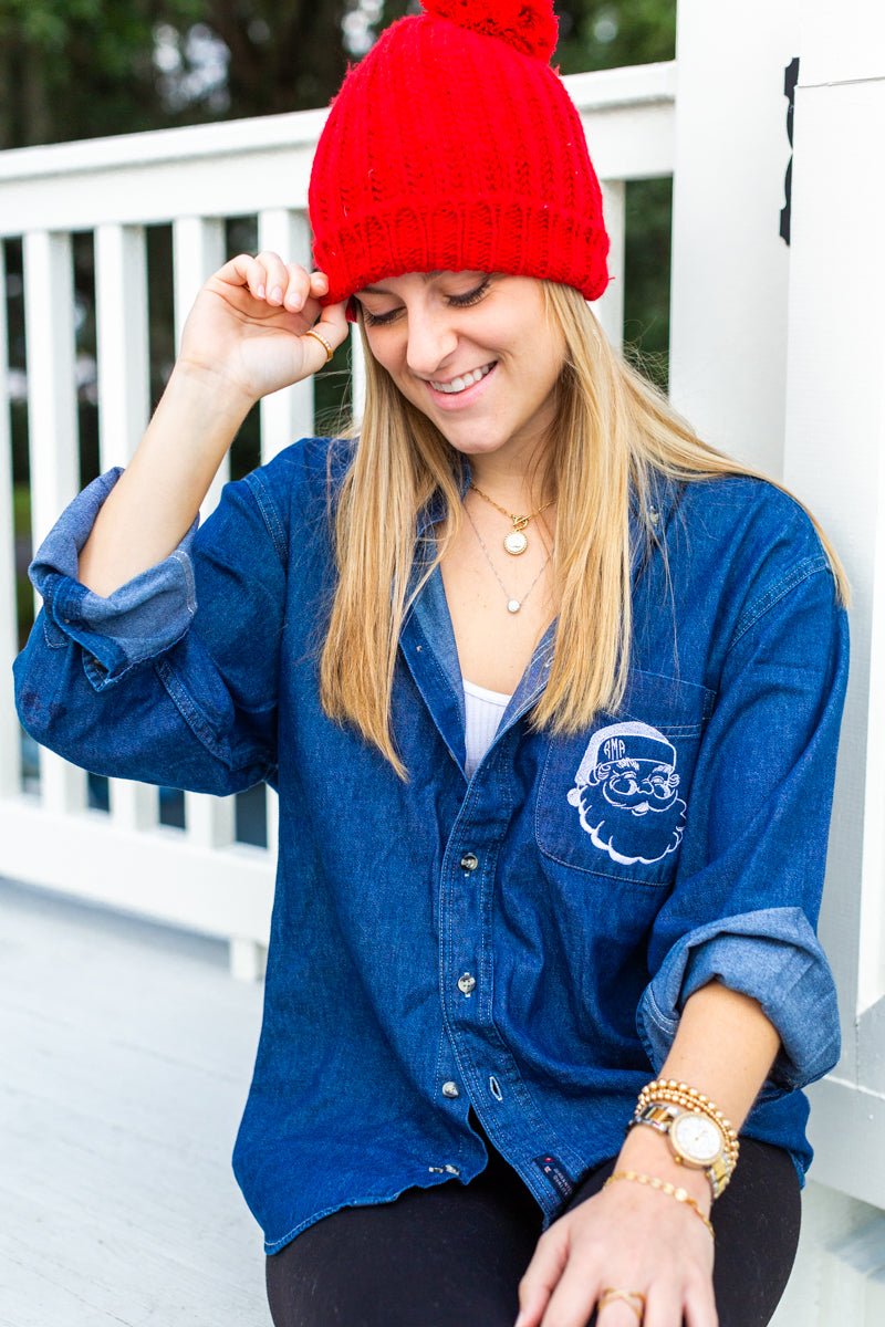 Monogrammed Santa Claus Oversized Denim Shirt - United Monograms
