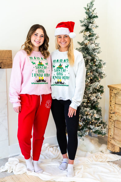 Monogrammed 'Santa, OMG I Know Him' Crewneck Sweatshirt - United Monograms