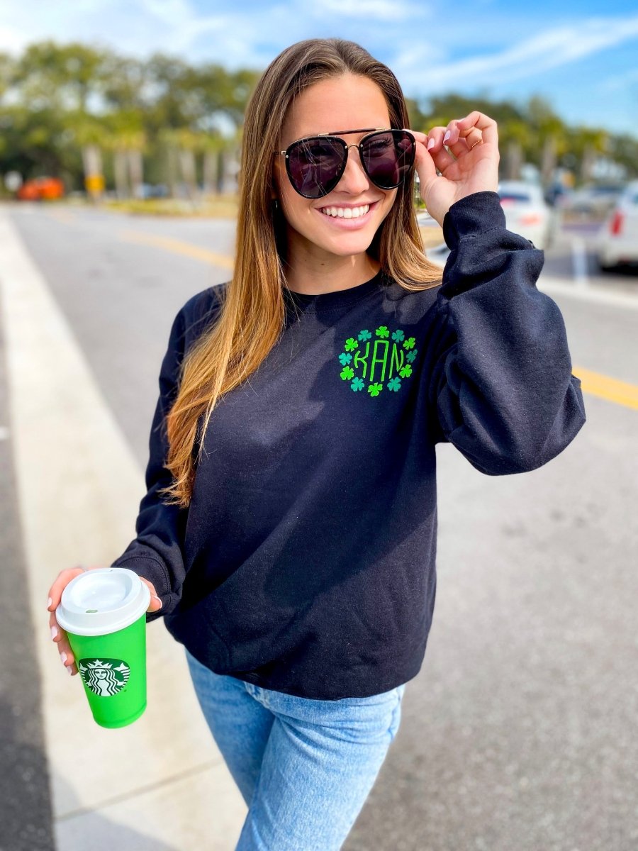 Monogrammed Shamrock Border Crewneck Sweatshirt - United Monograms