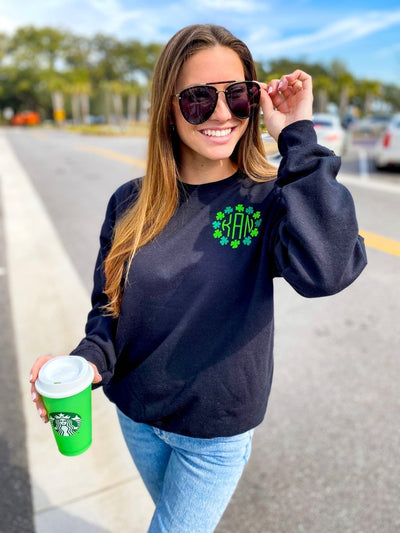 Monogrammed Shamrock Border Crewneck Sweatshirt - United Monograms