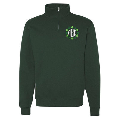 Monogrammed Shamrock Border Quarter Zip Sweatshirt - United Monograms