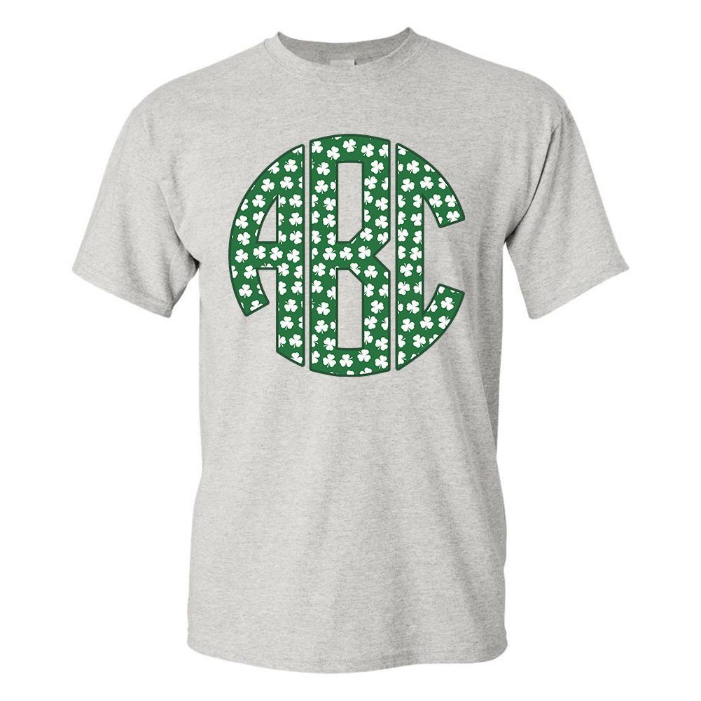Monogrammed 'Shamrock Pattern' Big Print Basic T-Shirt - United Monograms