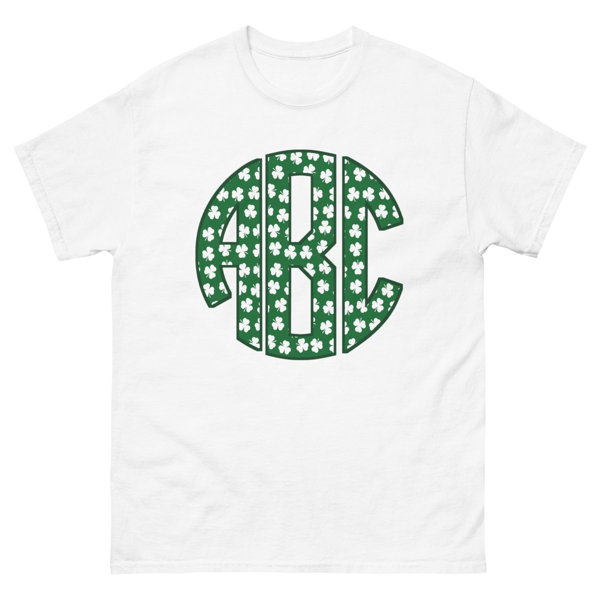 Monogrammed 'Shamrock Pattern' Big Print Basic T-Shirt - United Monograms