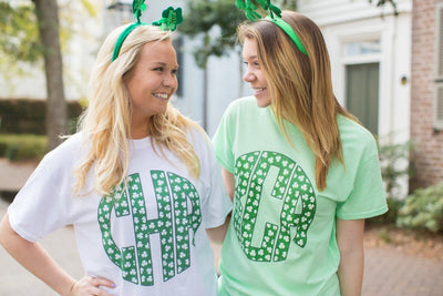 Monogrammed 'Shamrock Pattern' Big Print Basic T-Shirt - United Monograms