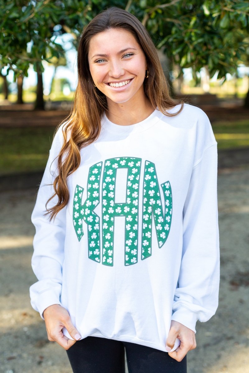 Monogrammed 'Shamrock Pattern' Big Print Crewneck Sweatshirt - United Monograms