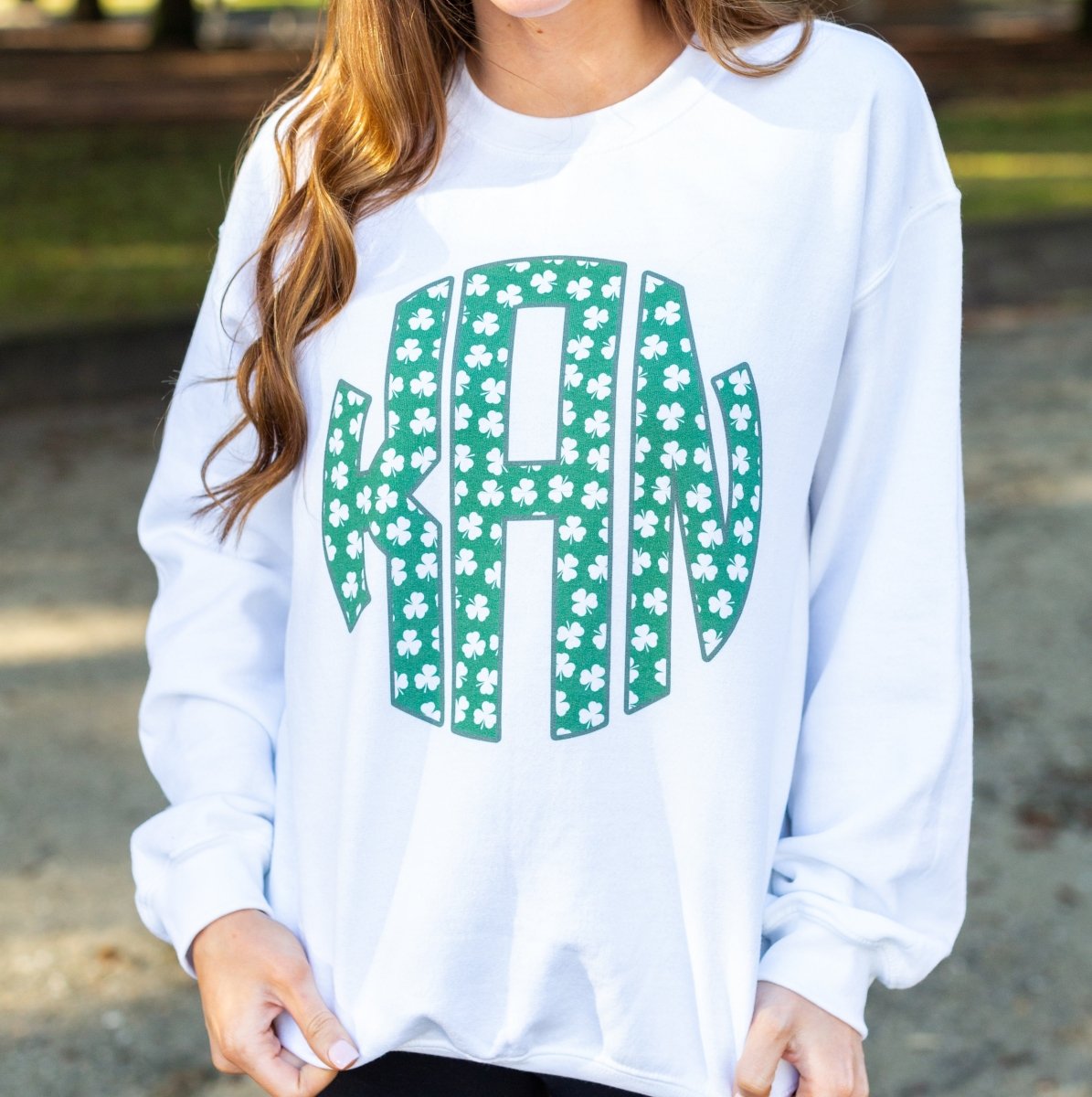 Monogrammed 'Shamrock Pattern' Big Print Crewneck Sweatshirt - United Monograms