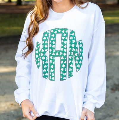 Monogrammed 'Shamrock Pattern' Big Print Crewneck Sweatshirt - United Monograms