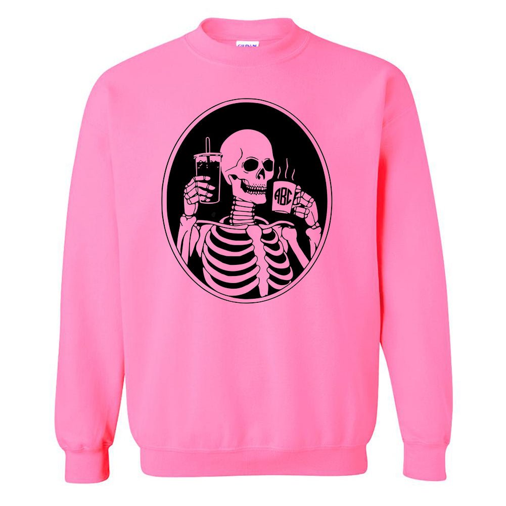 Monogrammed 'Skeleton Coffee' Neon Crewneck Sweatshirt - United Monograms