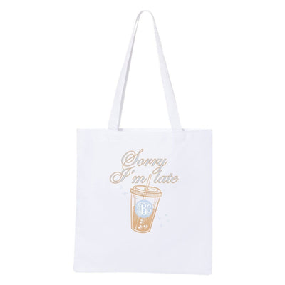 Monogrammed 'Sorry I'm Late' Tote Bag - United Monograms