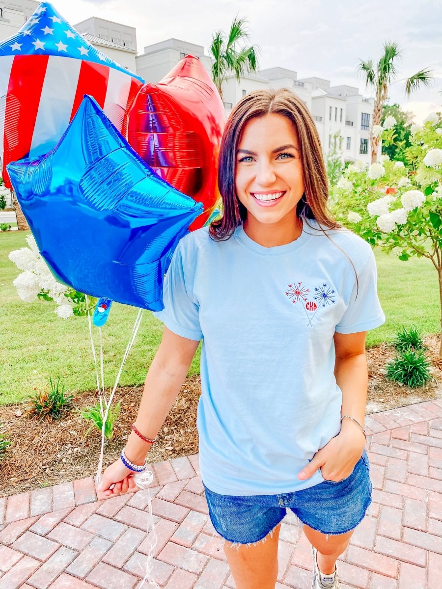 Monogrammed Sparklers Embroidered Comfort Colors T-Shirt - United Monograms