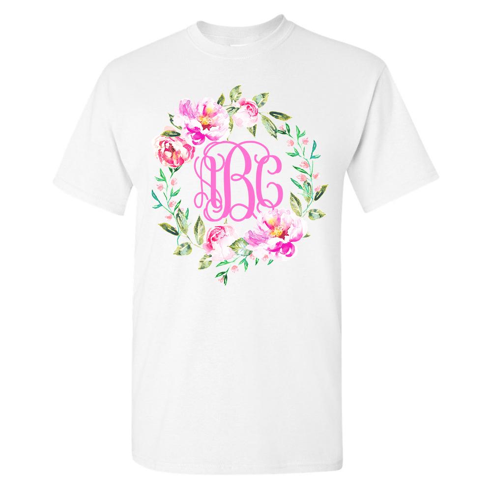 Monogrammed 'Spring Flowers' Basic T-Shirt – United Monograms