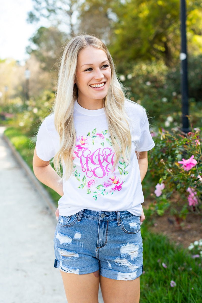 Monogrammed 'Spring Flowers' Basic T-Shirt – United Monograms