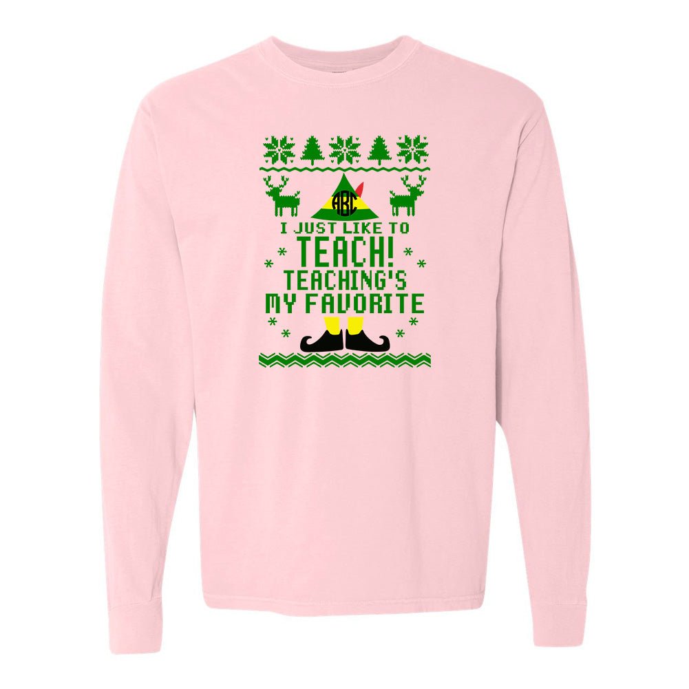 Monogrammed 'Teaching's My Favorite' Long Sleeve T-Shirt - United Monograms