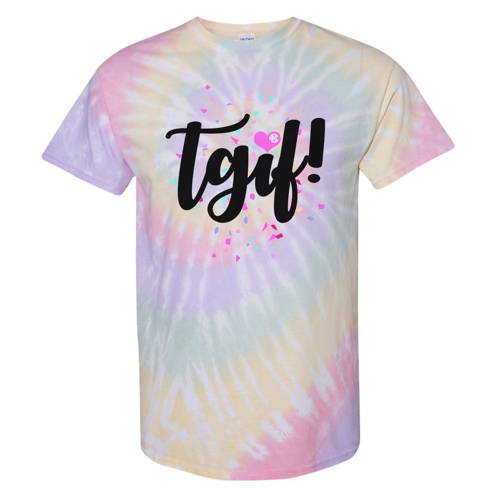 Monogrammed 'TGIF Confetti' Tie Dye T-Shirt - United Monograms
