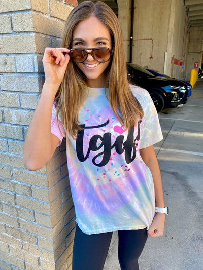 Monogrammed 'TGIF Confetti' Tie Dye T-Shirt - United Monograms