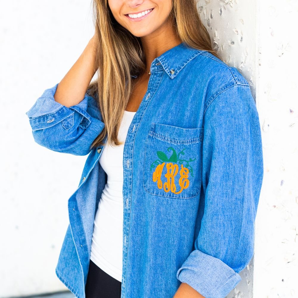 Monogrammed 'That’s My Pumpkin' Oversized Denim Shirt - United Monograms