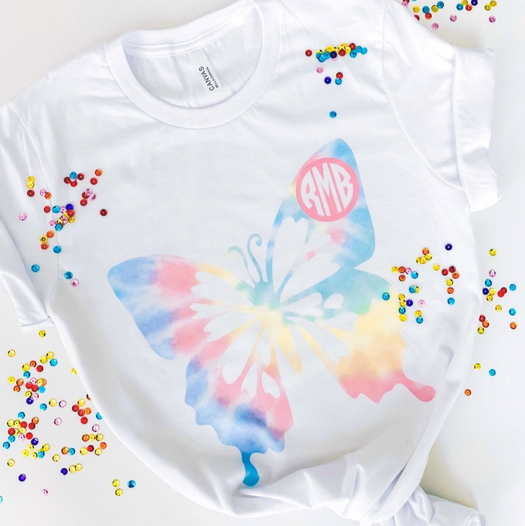 Monogrammed 'Tie Dye Butterfly' Premium T-Shirt - United Monograms