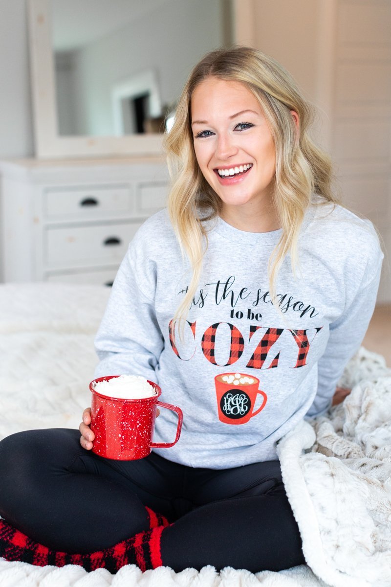 Monogrammed 'Tis The Season To Be Cozy' Crewneck Sweatshirt - United Monograms