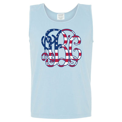 Monogrammed 'Vine American Flag' Big Print Comfort Colors Tank Top - United Monograms